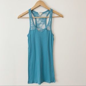 Layering Tank With Lace Racer Back Dusty Blue